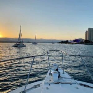 Portrait of a sea from ship in sunset